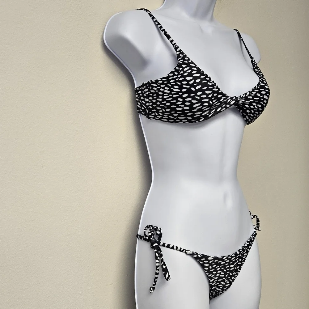 Zaful bikini two piece set black white dots S